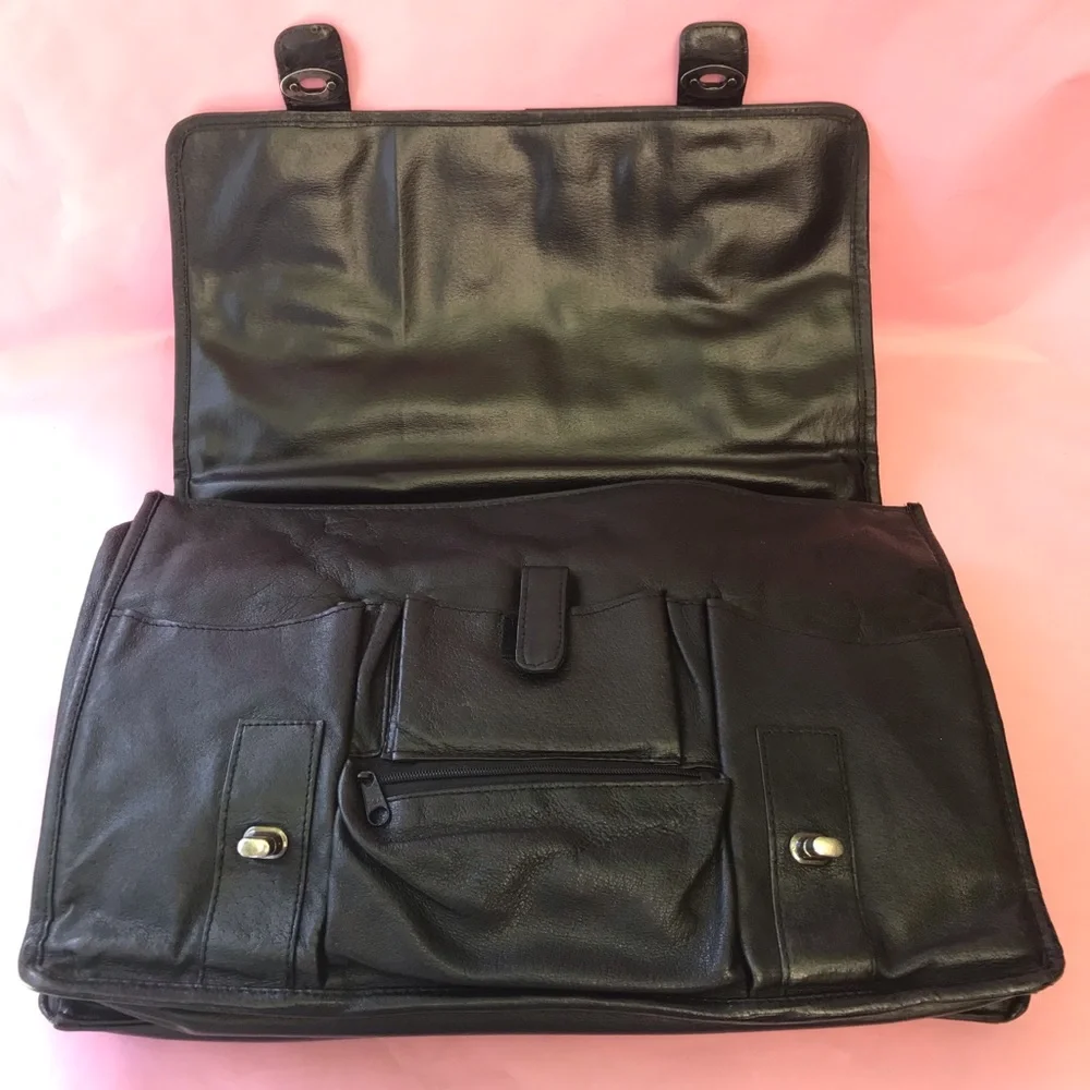 Vintage black leather laptop bag